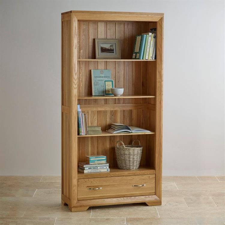 Chamfer Tall Bookcase with Drawers - Oak Furniture Store & Sofas