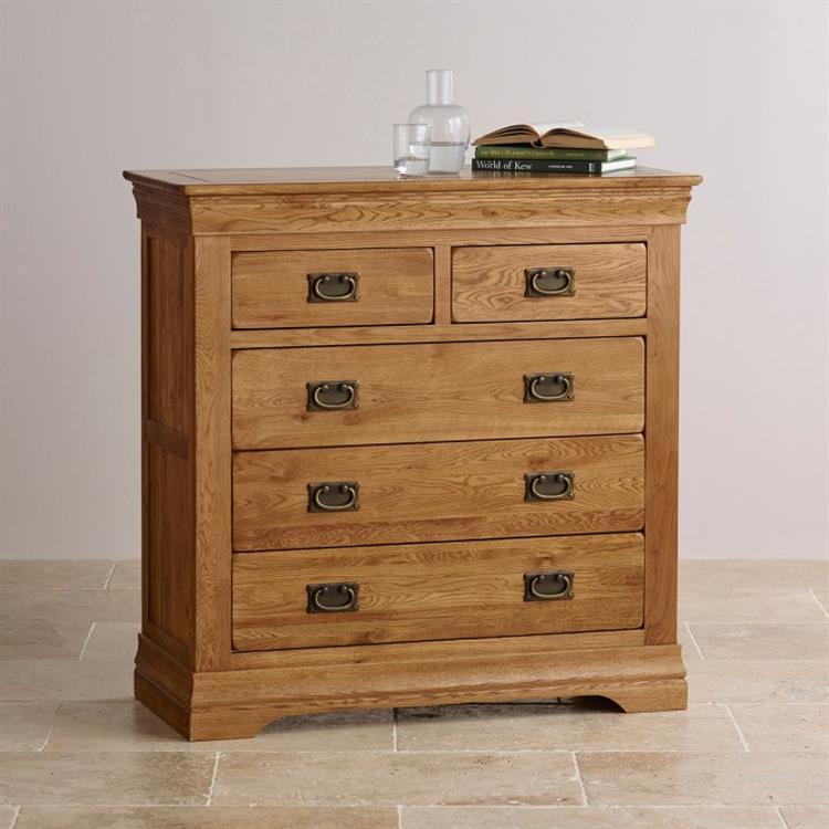 French Rustic Solid Oak 2+3 Chest Of Drawers - Oak Furniture Store