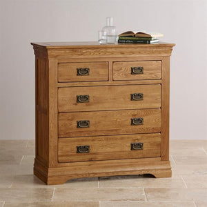 French Rustic Solid Oak 2+3 Chest Of Drawers - Oak Furniture Store & Sofas