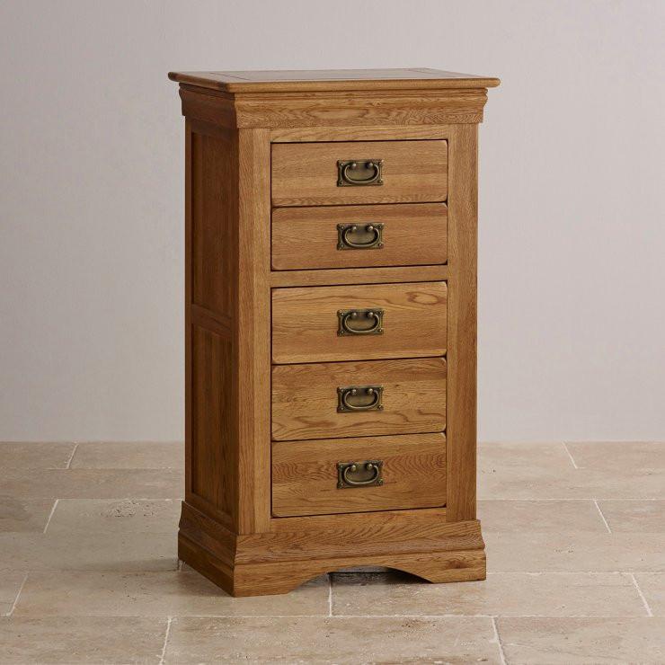 French Rustic Solid Oak 5 Drawers Tallboy - Oak Furniture Store