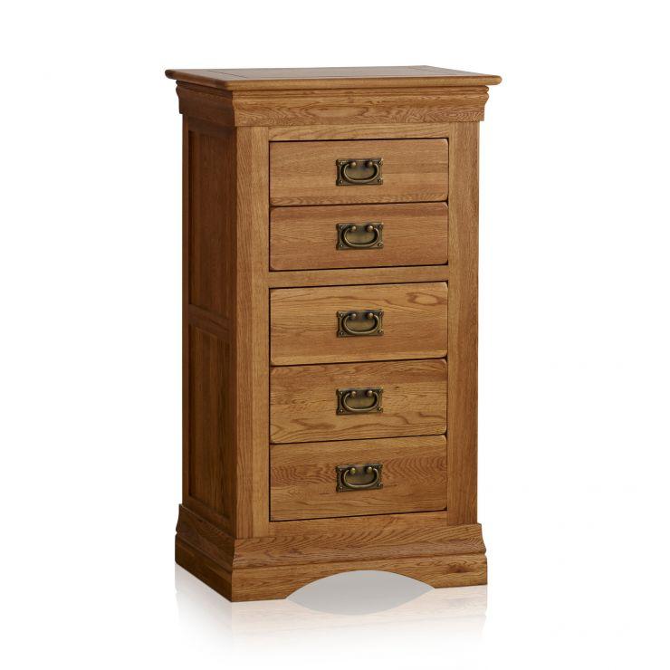 French Rustic Solid Oak 5 Drawers Tallboy - Oak Furniture Store