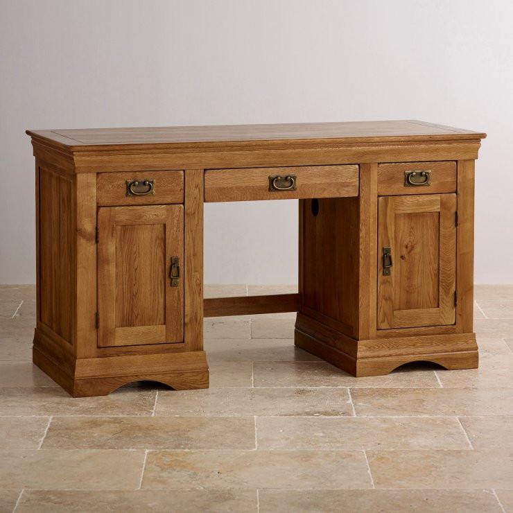 French Rustic Solid Oak Computer Desk - Oak Furniture Store