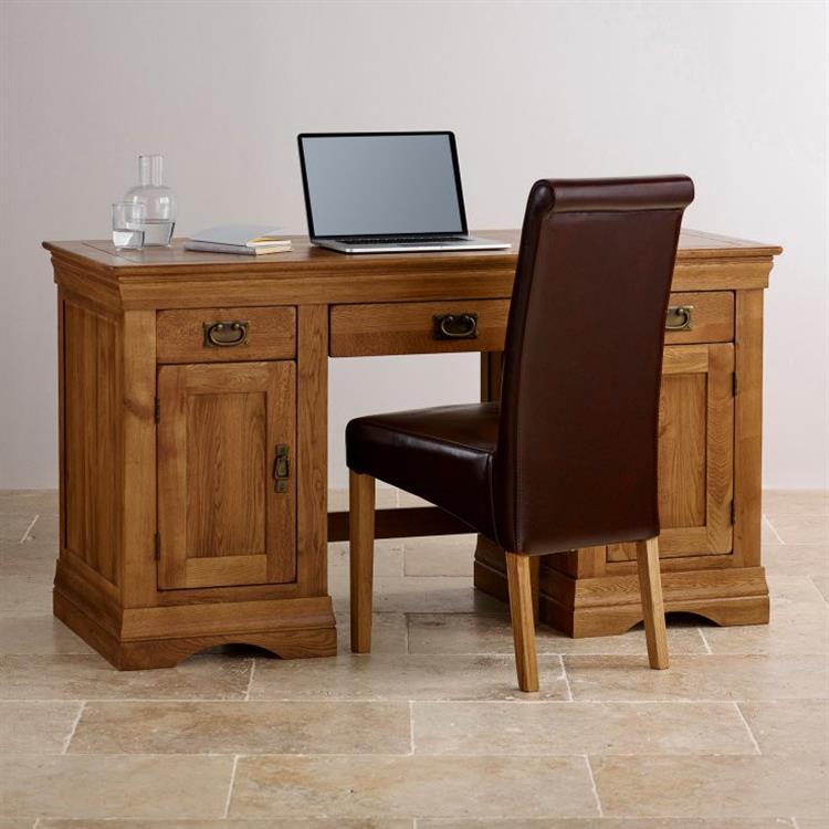 French Rustic Solid Oak Computer Desk - Oak Furniture Store