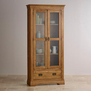 French Rustic Solid Oak Display Cabinet - Oak Furniture Store & Sofas