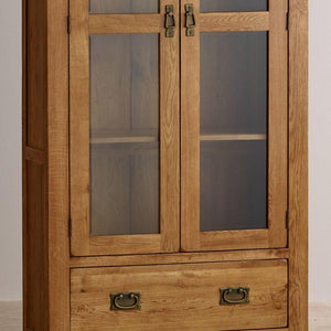 French Rustic Solid Oak Display Cabinet - Oak Furniture Store & Sofas