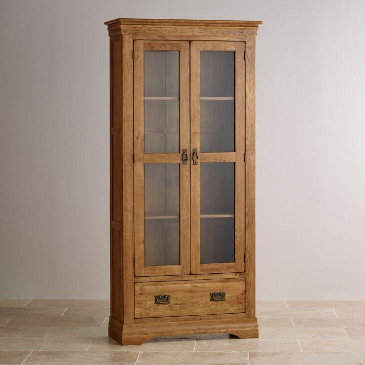 French Rustic Solid Oak Display Cabinet - Oak Furniture Store