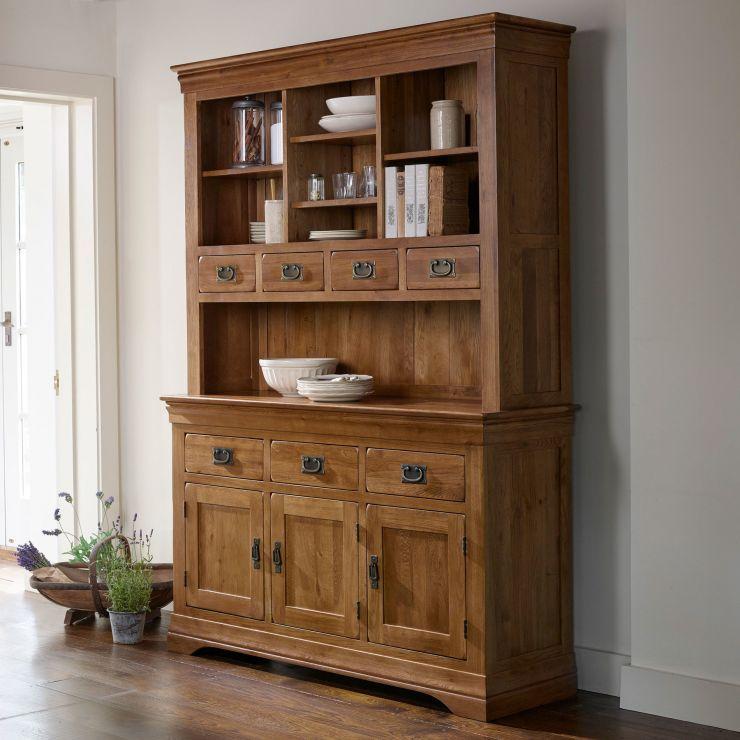 French Rustic Solid Oak Large Sideboard With Hutch Dresser - Oak Furniture Store