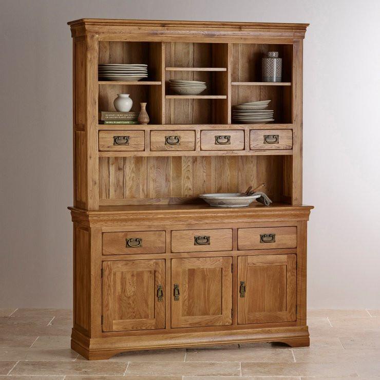 French Rustic Solid Oak Large Sideboard With Hutch Dresser - Oak Furniture Store