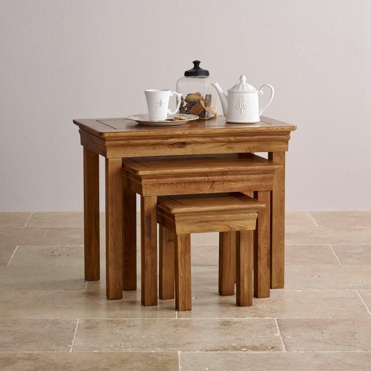 French Rustic Solid Oak Nest of Tables - Oak Furniture Store