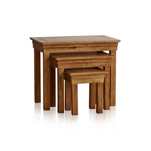 French Rustic Solid Oak Nest of Tables - Oak Furniture Store & Sofas