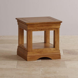 French Rustic Solid Oak Square Lamp Table - Oak Furniture Store & Sofas