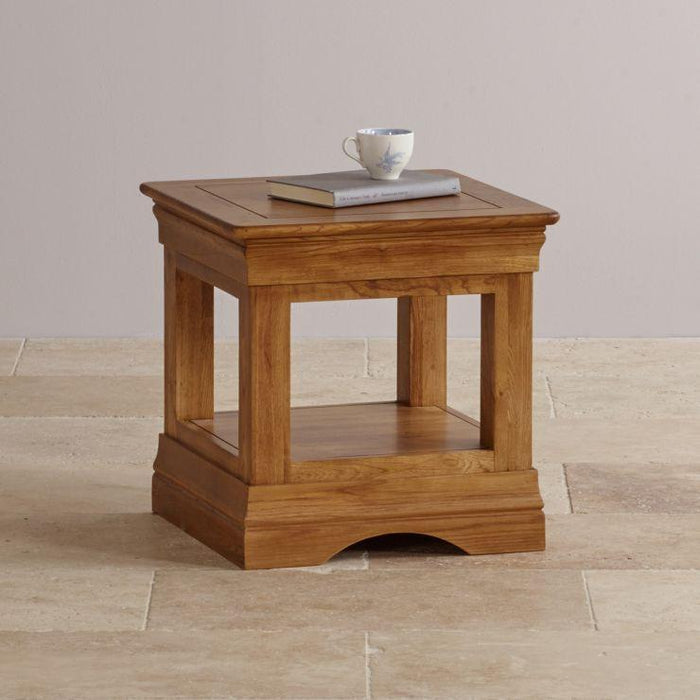 French Rustic Solid Oak Square End Table - Clearance