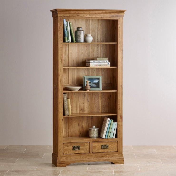 French Rustic Solid Oak Tall Bookcase - Oak Furniture Store