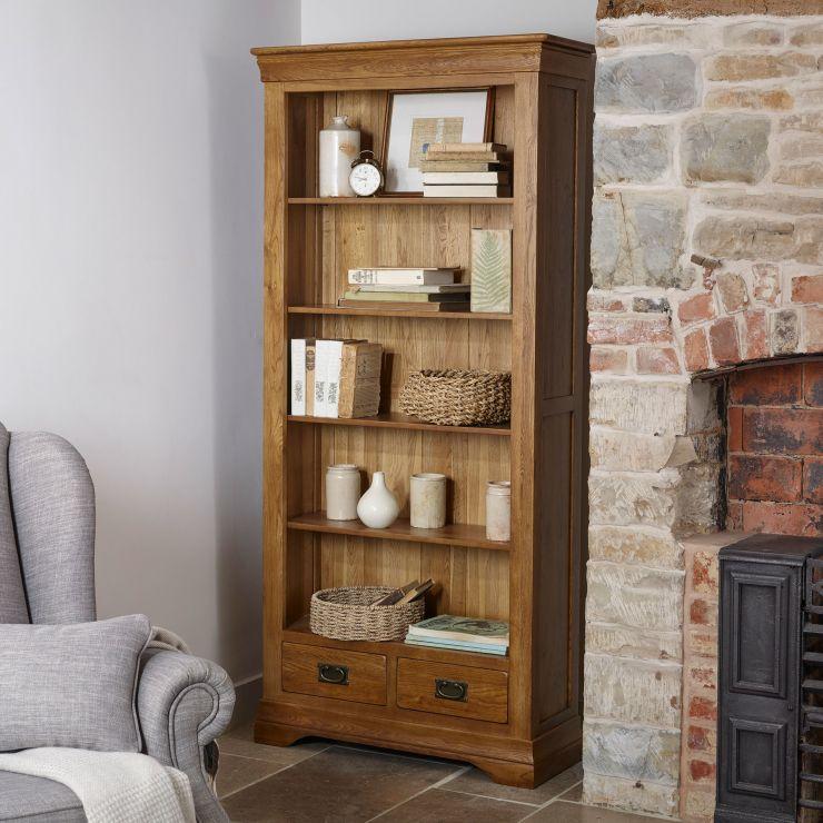 French Rustic Solid Oak Tall Bookcase - Oak Furniture Store