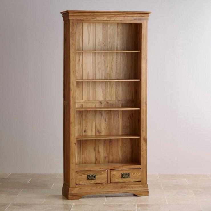 French Rustic Solid Oak Tall Bookcase - Oak Furniture Store
