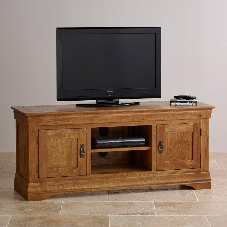 French Rustic Solid Oak Widescreen TV Cabinet - Oak Furniture Store