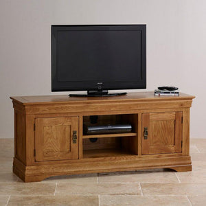 French Rustic Solid Oak Widescreen TV Cabinet - Oak Furniture Store & Sofas