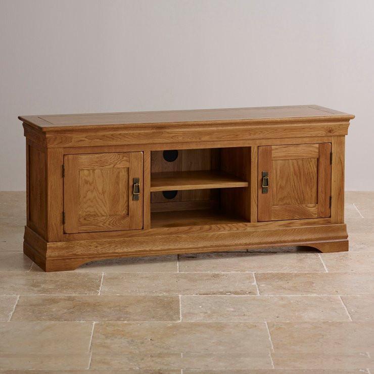 French Rustic Solid Oak Widescreen TV Cabinet - Oak Furniture Store