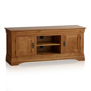 French Rustic Solid Oak Widescreen TV Cabinet - Oak Furniture Store & Sofas