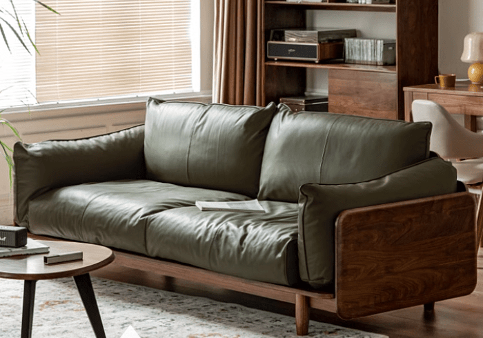 Hamburg Black Walnut Genuine Leather Sofa