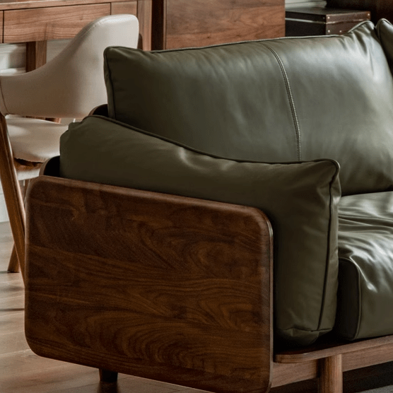 Hamburg Black Walnut Genuine Leather Sofa - Oak Furniture Store