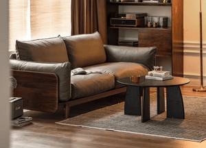 Hamburg Black Walnut Genuine Leather Sofa - Oak Furniture Store & Sofas