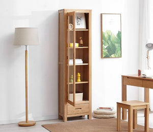 Humbie Solid Oak Slim Display Cabinet - Oak Furniture Store & Sofas