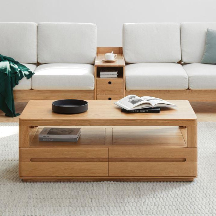 Manchester Natural Solid Oak Coffee Table | square small coffee table NZ with storage for living room | Oak Furniture Store