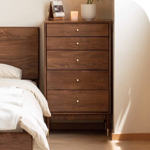 Newwark Natural Solid Walnut Slim Chest Of Drawers - Oak Furniture Store & Sofas