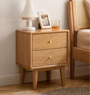 Oslo Natural Solid Oak Bedside Table Design Two - Oak Furniture Store & Sofas