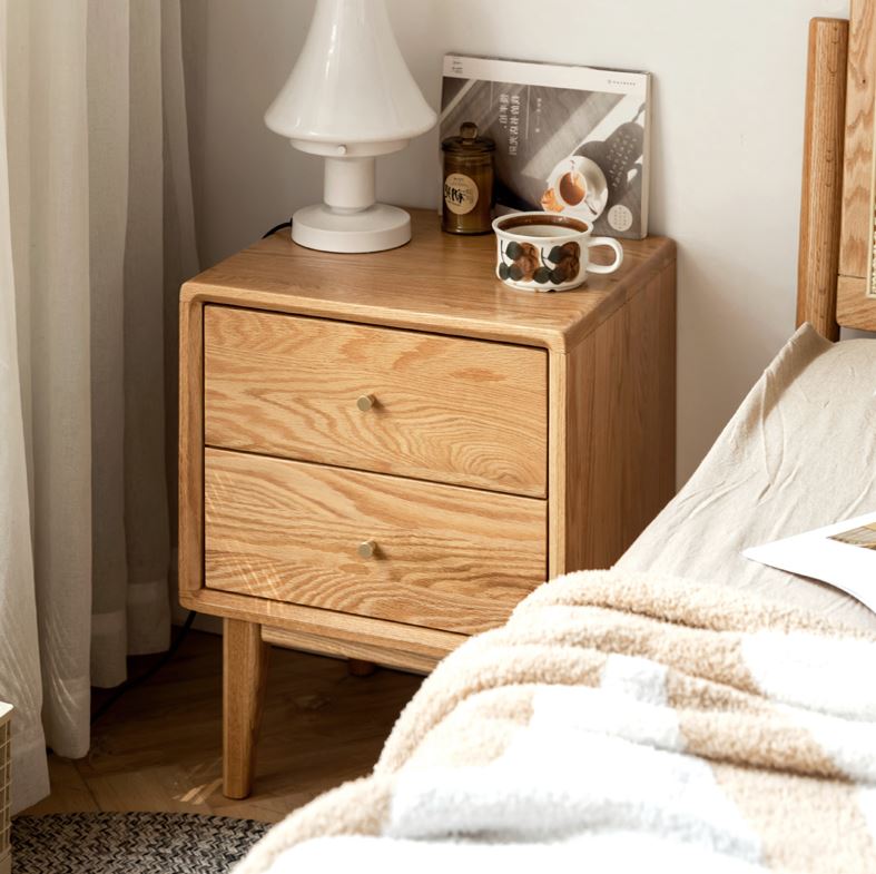 Oslo Natural Solid Oak Bedside Table Design Two - Oak Furniture Store