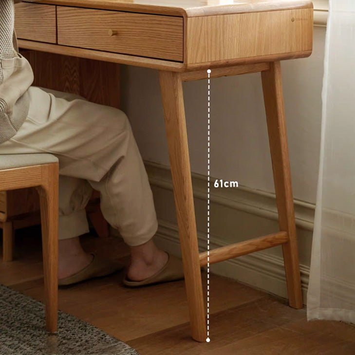 Oslo natural solid oak dressing table with expandable side cabinet and large vanity mirror ｜Oak Furniture Store