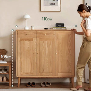 Oslo Natural Solid Oak Elegant Shoe Cabinet - Oak Furniture Store & Sofas