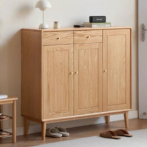 Oslo Natural Solid Oak Elegant Shoe Cabinet - Oak Furniture Store & Sofas