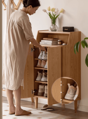 Oslo Natural Solid Oak Shoe Cabinet - Oak Furniture Store & Sofas