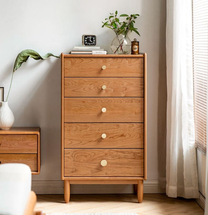 Prunus Solid Cherry 5 Drawers Tallboy