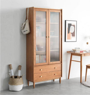 Prunus Solid Cherry Bookcase with Glass Doors - Oak Furniture Store & Sofas