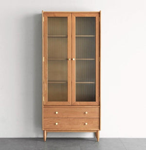 Prunus Solid Cherry Bookcase with Glass Doors - Oak Furniture Store & Sofas