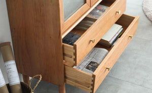 Prunus Solid Cherry Bookcase with Glass Doors - Oak Furniture Store & Sofas