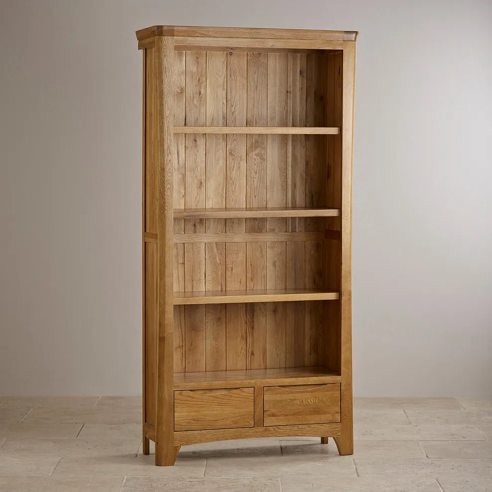 Renwick Rustic Solid Oak Bookcase Cabinet - Oak Furniture Store