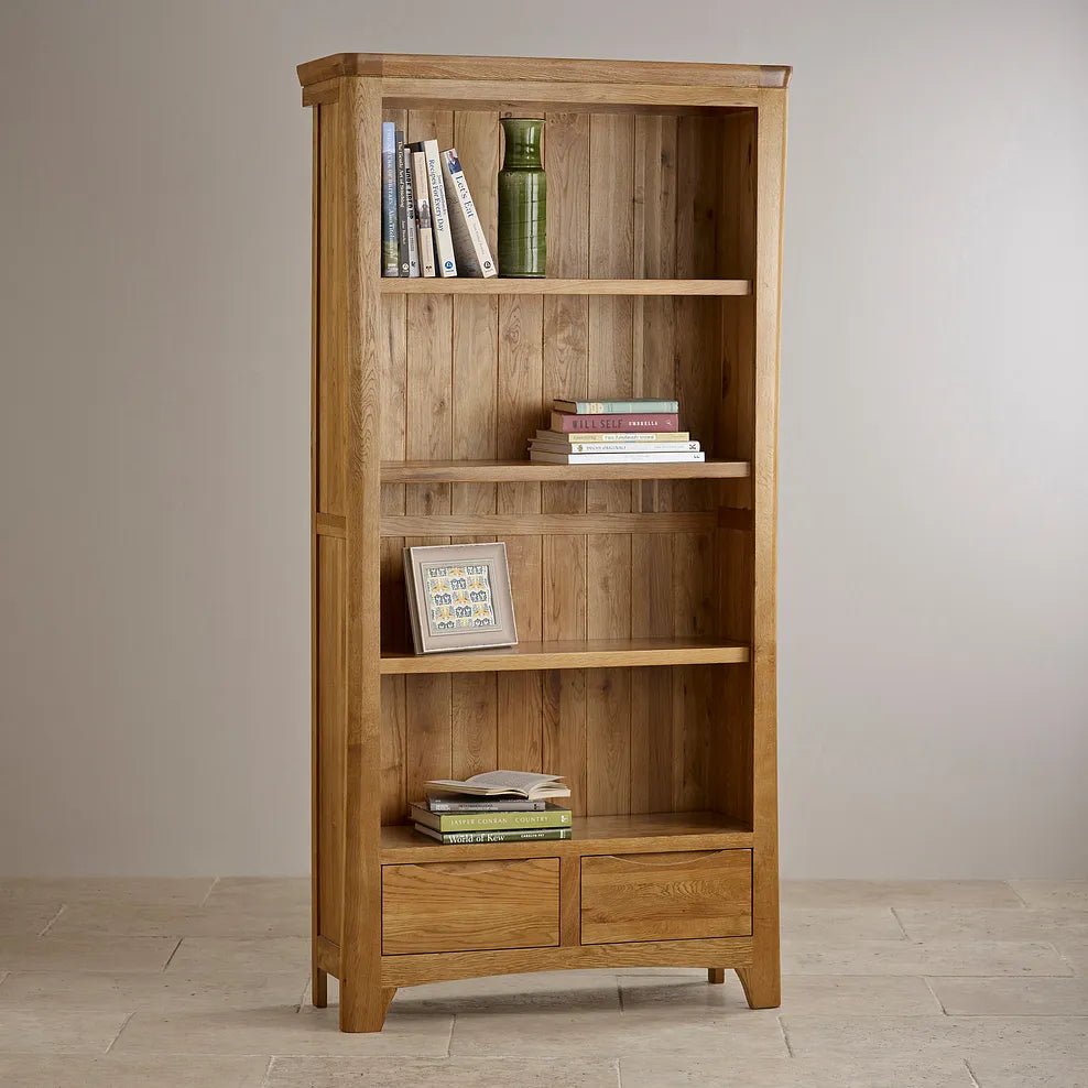Renwick Rustic Solid Oak Bookcase Cabinet - Oak Furniture Store