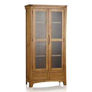 Renwick Rustic Solid Oak Glazed Display/Bookcase Cabinet - Oak Furniture Store & Sofas