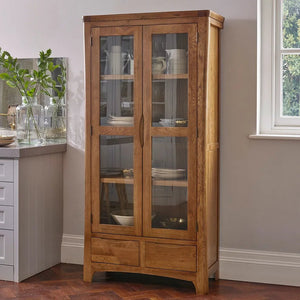 Renwick Rustic Solid Oak Glazed Display/Bookcase Cabinet - Oak Furniture Store & Sofas