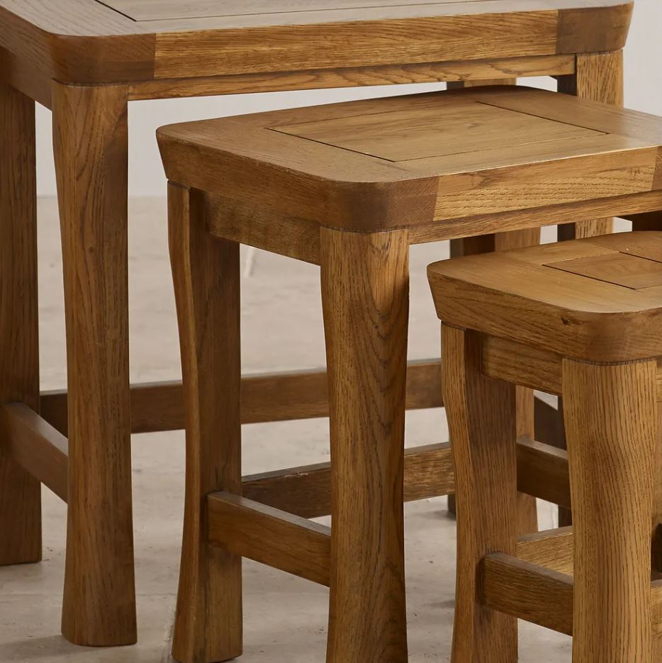 Renwick Rustic Solid Oak Nest of Tables - Oak Furniture Store