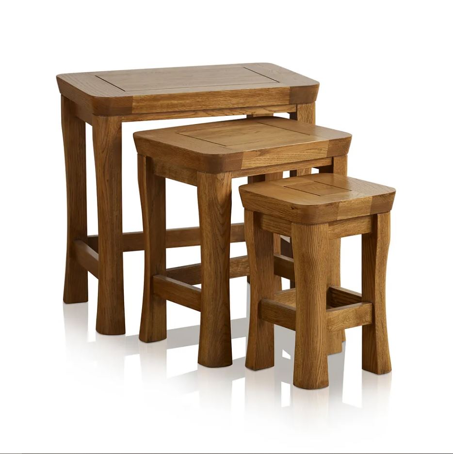 Renwick Rustic Solid Oak Nest of Tables - Oak Furniture Store
