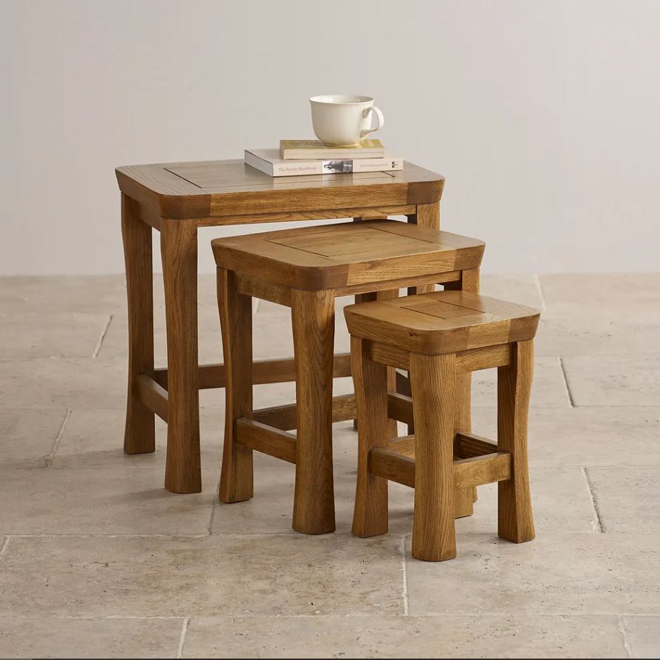 Renwick Rustic Solid Oak Nest of Tables - Oak Furniture Store