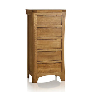 Renwick Rustic Solid Oak Tall 5 Drawer Chest - Oak Furniture Store & Sofas