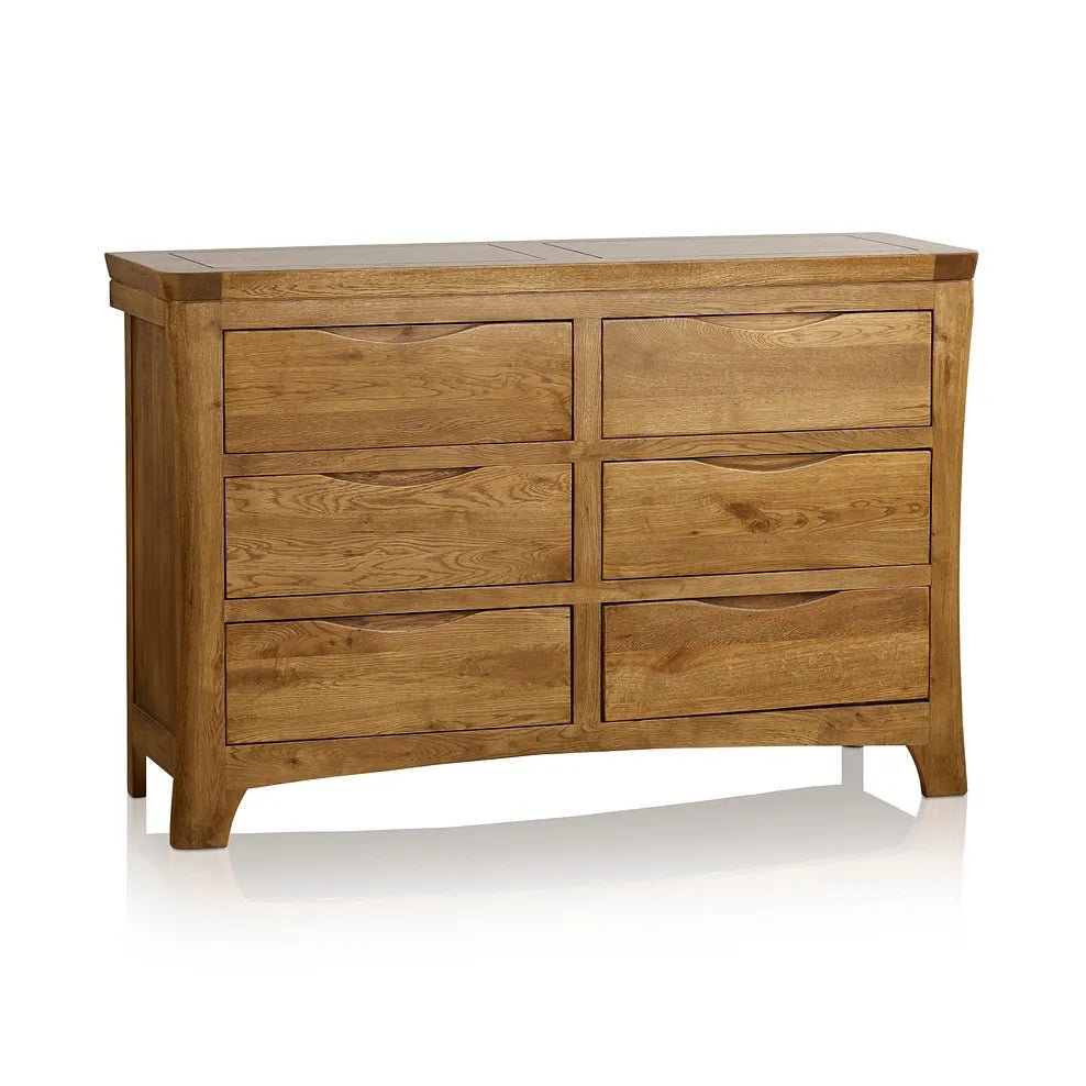 Renwick Rustic Solid Oak Wide 6 Drawers Chest - Oak Furniture Store