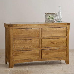 Renwick Rustic Solid Oak Wide 6 Drawer Chest - Oak Furniture Store & Sofas