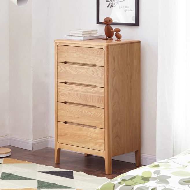 Seattle Natural Solid Oak 5 Drawers Tall Boy - Oak Furniture Store